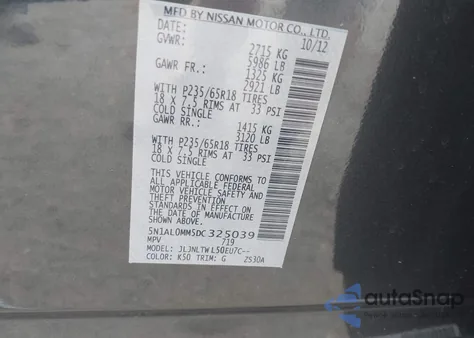 2013 Infiniti Jx35 from USA, damaged, VIN 5N1AL0MM5DC325039